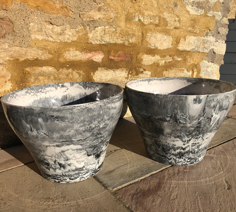 Grey Marble Planter Pair