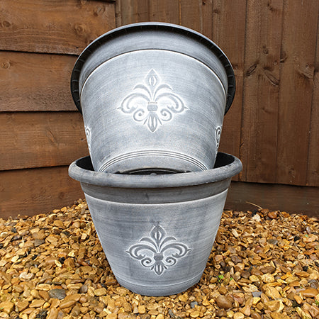 Fleur Des Lys Planter Pair Silver - Plants2Gardens
